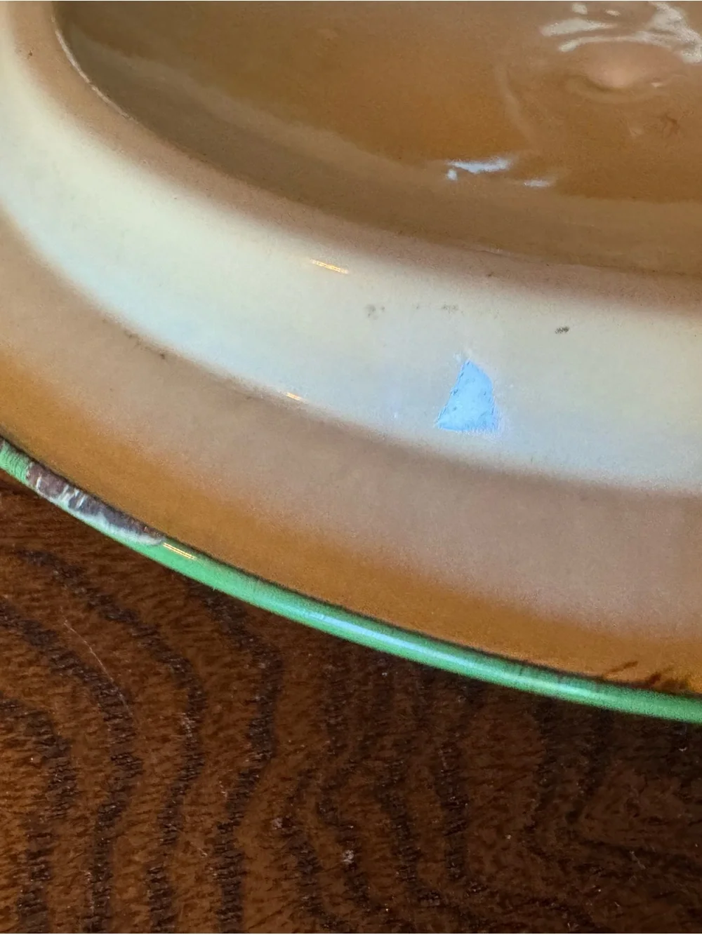 VTG Enamel Replacement Lid Only in Cream with Green Accent early mid century
